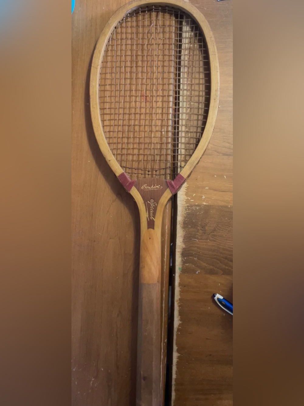 Rare Antique Tennis Racket W.Sykes Empire Special Cape Town Exhibition 1904